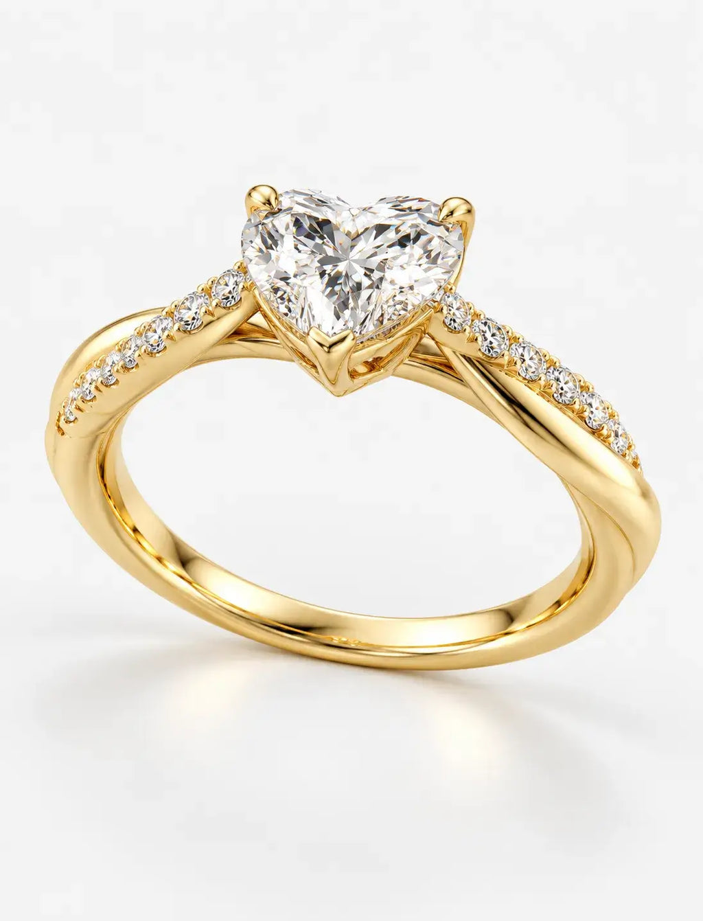 IGI Certified Lab Grown Heart-Shaped Petite Twisted Vine Engagement Ring in Gold & Platinum