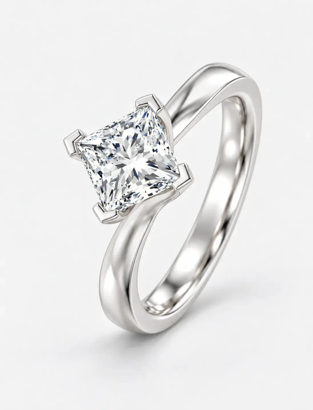 Lab-Grown IGI-Certified Seraphina Princess-Cut Solitaire Bypass Engagement Ring in Gold & Platinum