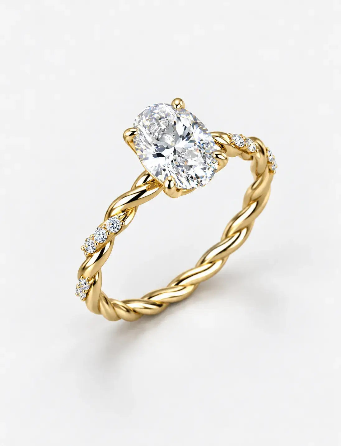 IGI Certified Lab Grown Oval Cut Solitaire Engagement Ring with a Twisted Pavé Band in Gold & Platinum