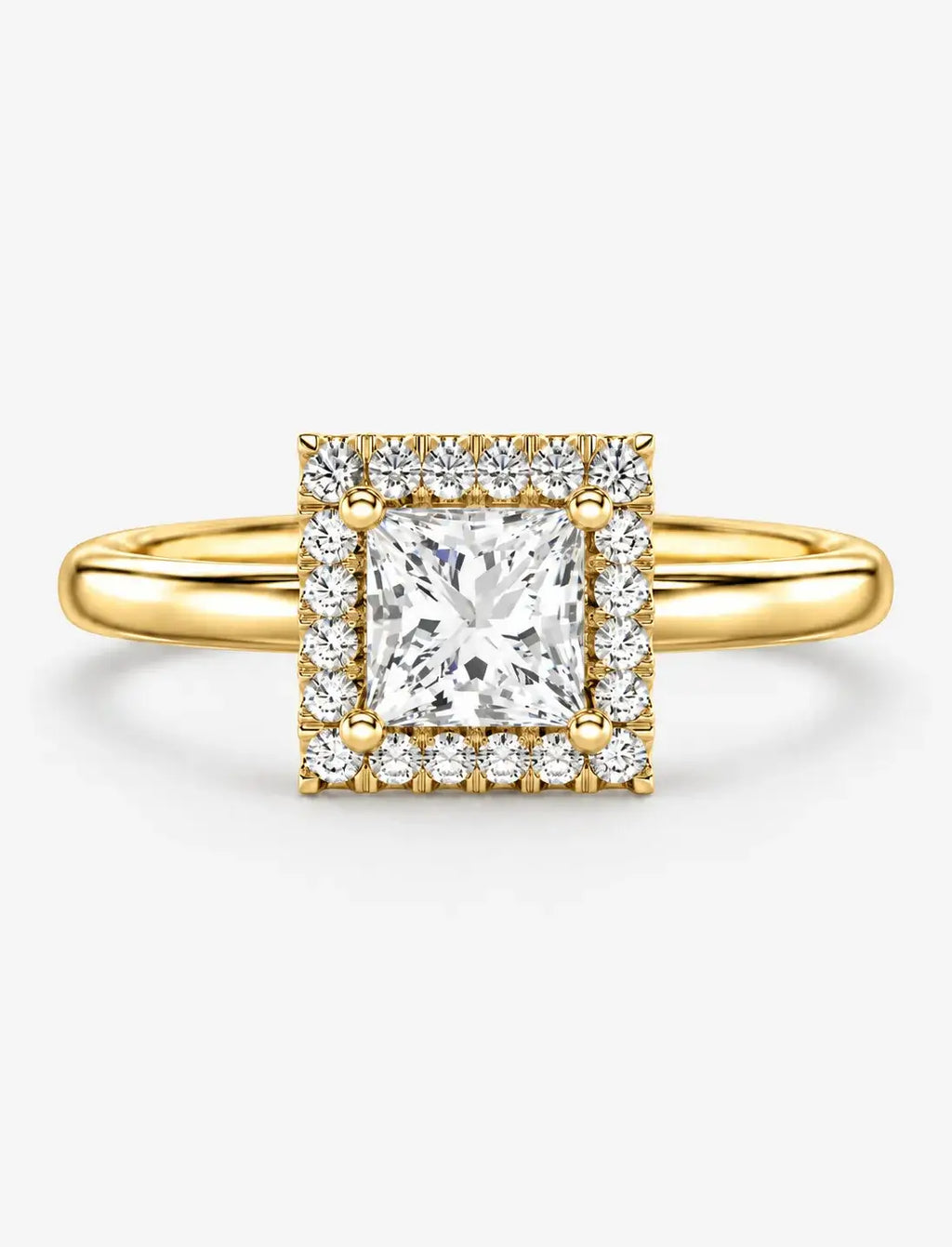 Lab-Grown IGI-Certified Princess-Cut Solitaire Engagement Ring with Square Diamond Halo in Gold & Platinum
