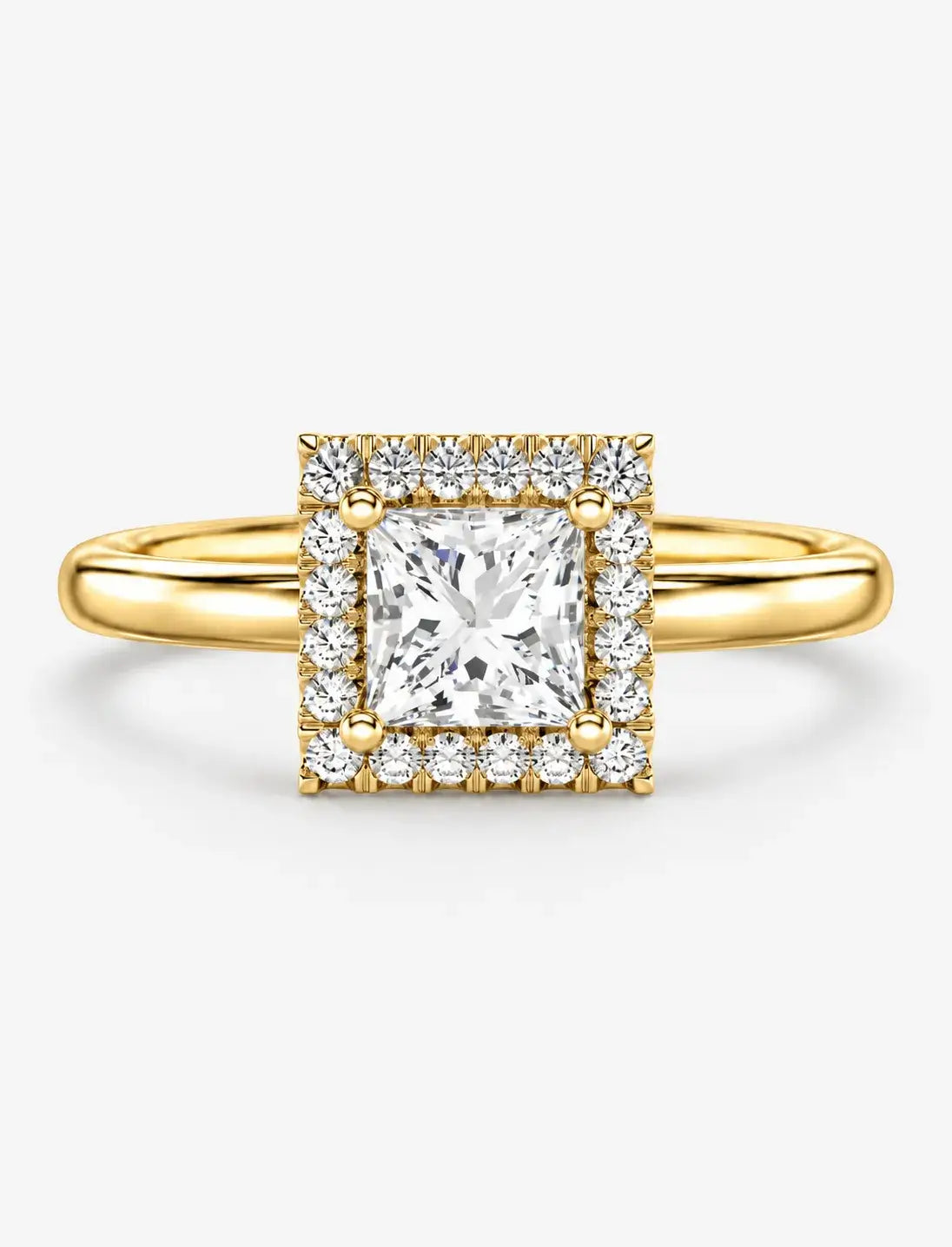 Lab-Grown IGI-Certified Princess-Cut Solitaire Engagement Ring with Square Diamond Halo in Gold & Platinum