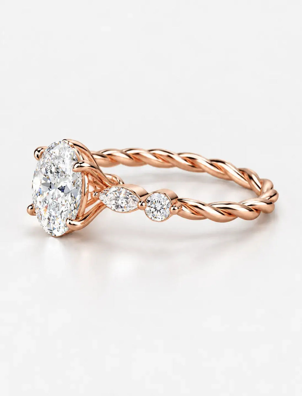 IGI Certified Lab Grown Versailles-Inspired Oval Solitaire Ring with Marquise & Round Diamond Side Stones in Gold & Platinum
