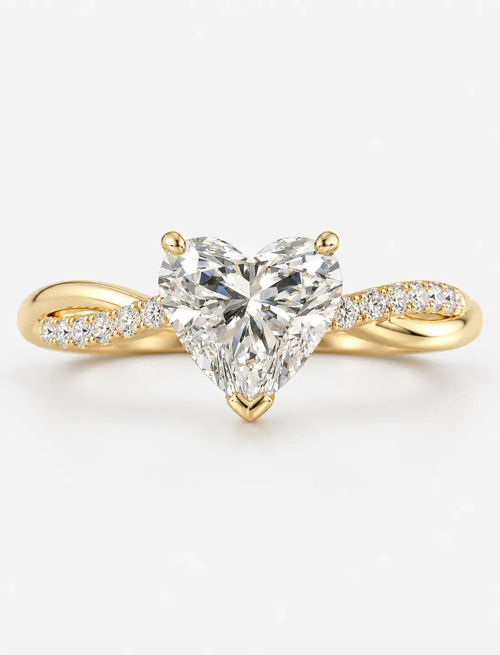 IGI Certified Lab Grown Heart-Shaped Petite Twisted Vine Engagement Ring in Gold & Platinum