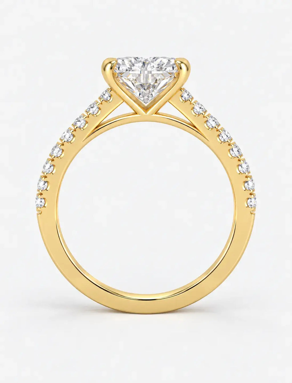 IGI Certified Lab Grown Heart-Cut Solitaire Diamond Engagement Ring with a Pavé Diamond Band in Gold & Platinum