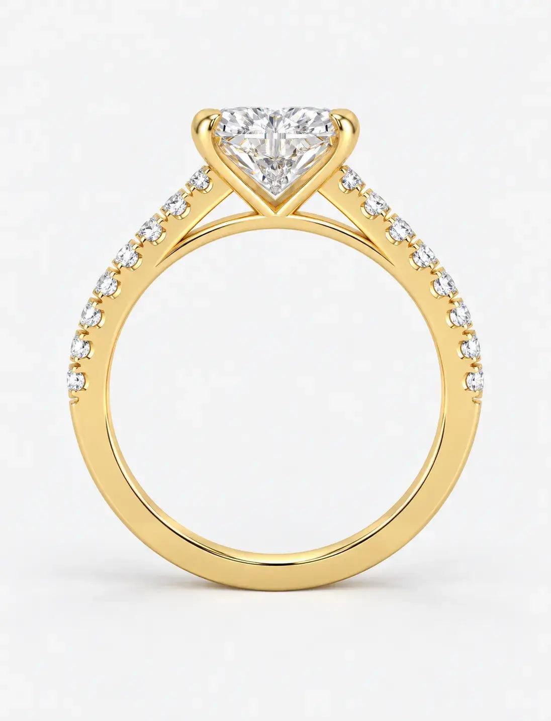 IGI Certified Lab Grown Heart-Cut Solitaire Diamond Engagement Ring with a Pavé Diamond Band in Gold & Platinum