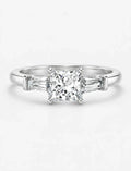 Lab Grown IGI Certified Princess-Cut Trilogy Engagement Ring with Tapered Baguette Sides in Gold & Platinum
