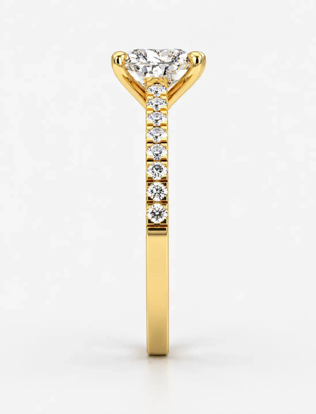 IGI Certified Lab Grown Heart-Cut Solitaire Diamond Engagement Ring with a Pavé Diamond Band in Gold & Platinum