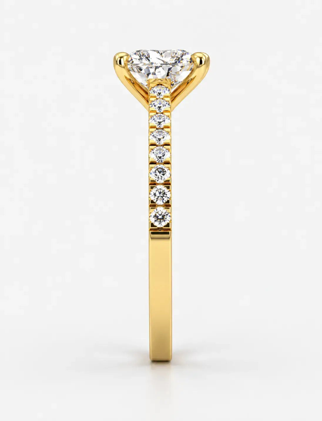 IGI Certified Lab Grown Heart-Cut Solitaire Diamond Engagement Ring with a Pavé Diamond Band in Gold & Platinum