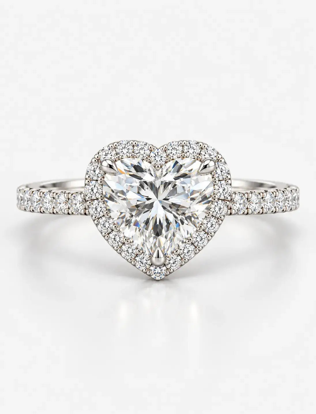 IGI Certified Lab Grown Majestic Heart Infinite Love Halo Pavé Diamond Engagement Ring in Gold & Platinum