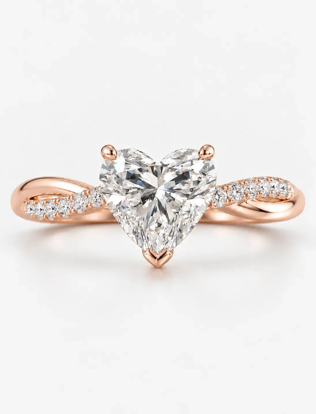 IGI Certified Lab Grown Heart-Shaped Petite Twisted Vine Engagement Ring in Gold & Platinum