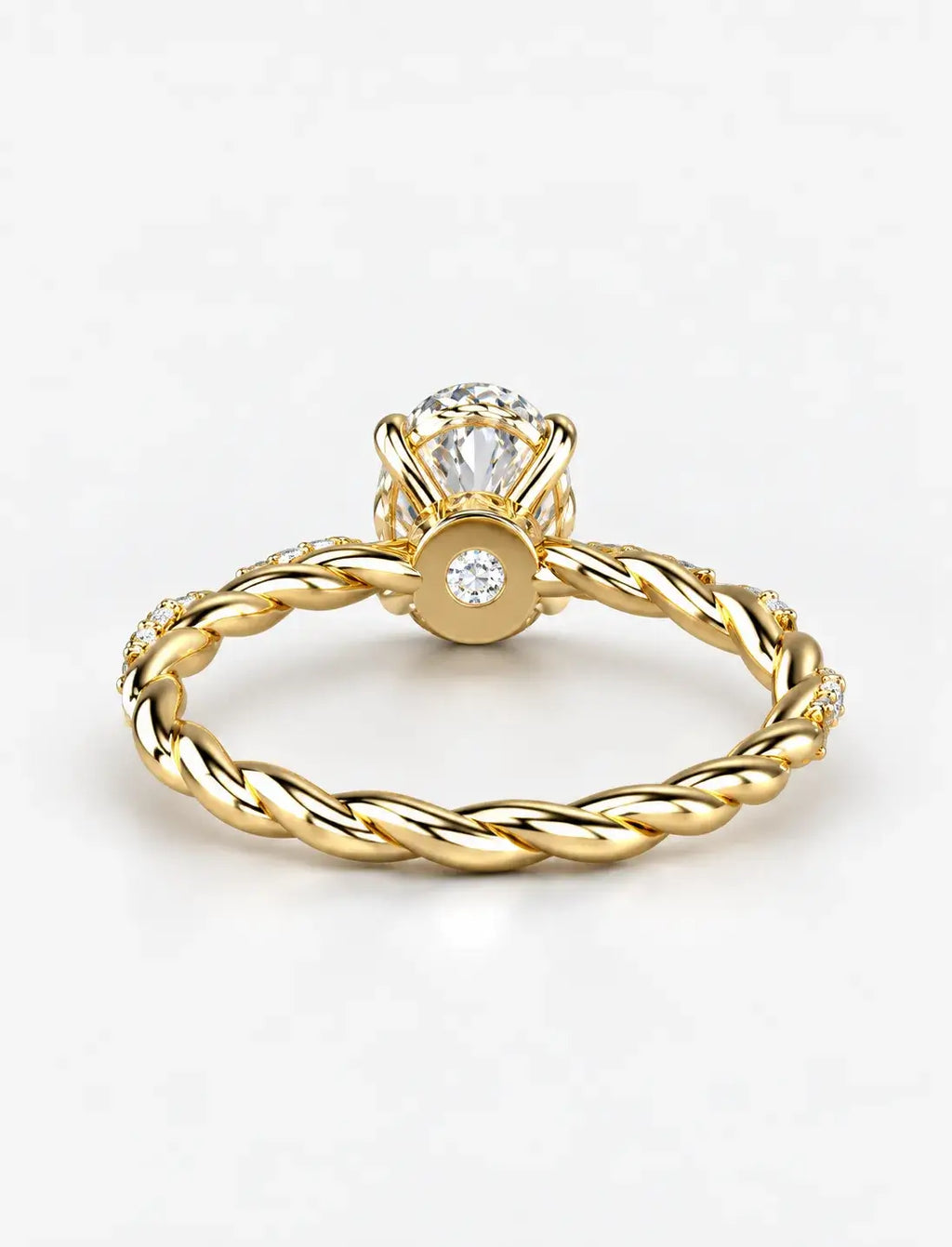 IGI Certified Lab Grown Oval Cut Solitaire Engagement Ring with a Twisted Pavé Band in Gold & Platinum