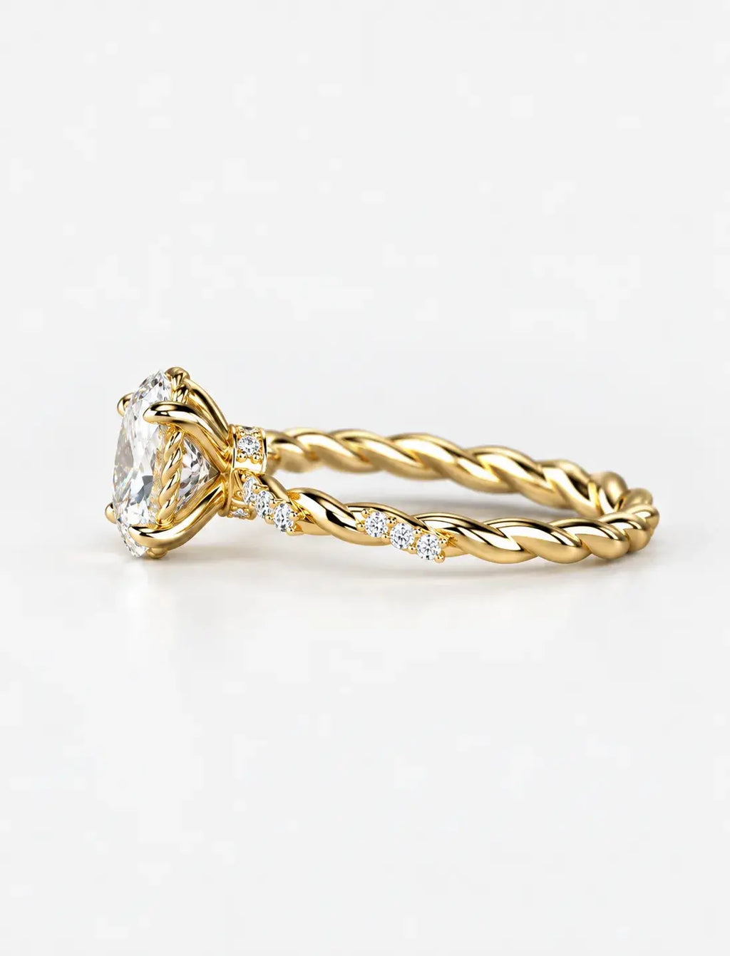 IGI Certified Lab Grown Oval Cut Solitaire Engagement Ring with a Twisted Pavé Band in Gold & Platinum