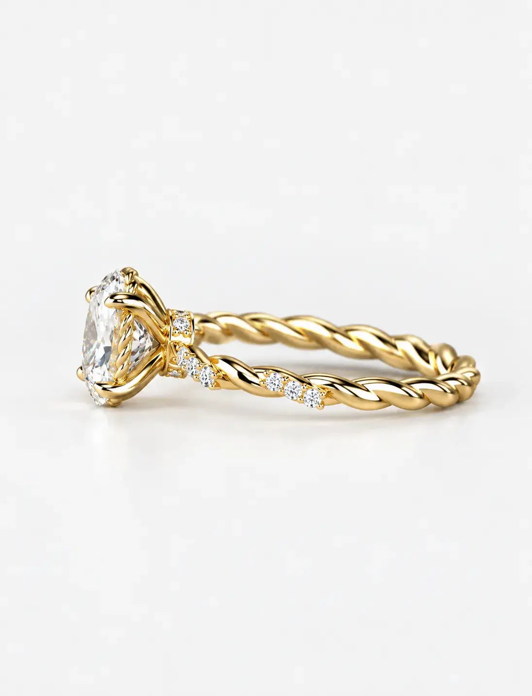 IGI Certified Lab Grown Oval Cut Solitaire Engagement Ring with a Twisted Pavé Band in Gold & Platinum