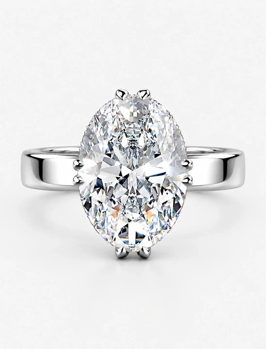 IGI Certified Lab-Grown Minimalist Elegance Oval Hidden Halo Engagement Ring with Flush-Set Diamond Band in Gold & Platinum