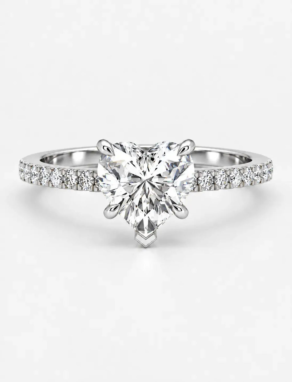 IGI Certified Lab Grown Heart-Cut Solitaire Diamond Engagement Ring with a Pavé Diamond Band in Gold & Platinum