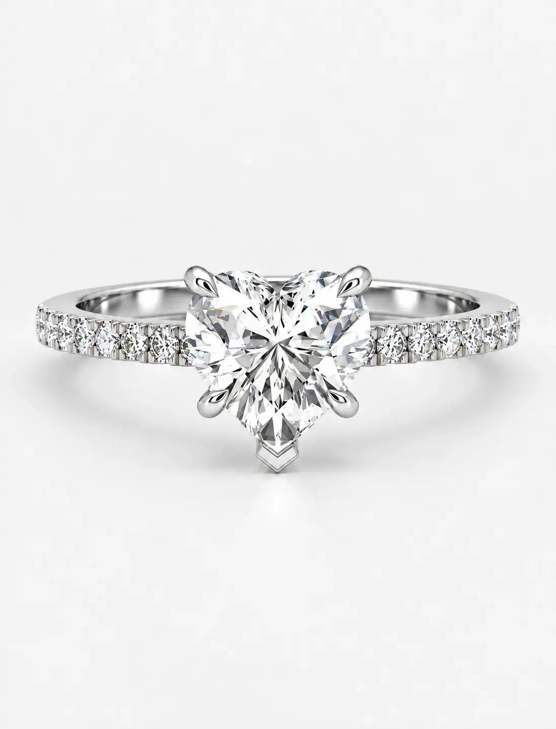 IGI Certified Lab Grown Heart-Cut Solitaire Diamond Engagement Ring with a Pavé Diamond Band in Gold & Platinum