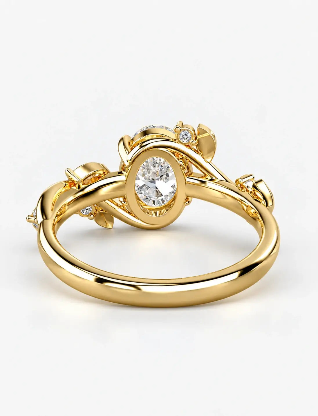 IGI Certified Lab Grown Round Brilliant Diamond Engagement Ring with Marquise Leaf & Round Accents in Gold & Platinum