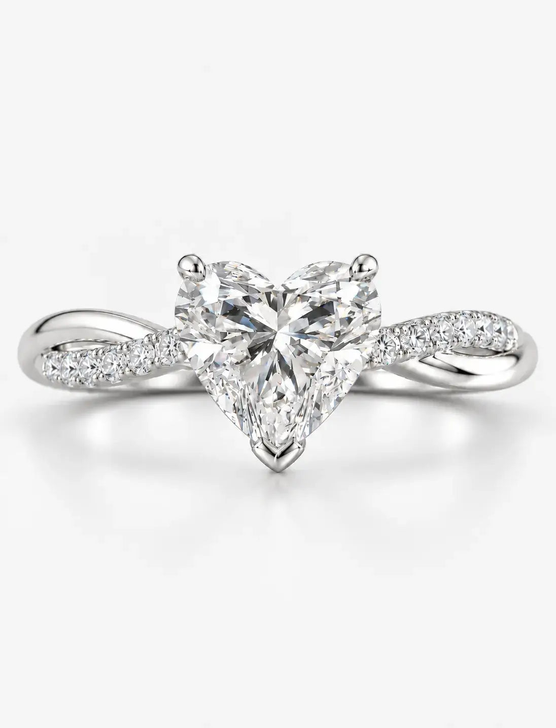 IGI Certified Lab Grown Heart-Shaped Petite Twisted Vine Engagement Ring in Gold & Platinum