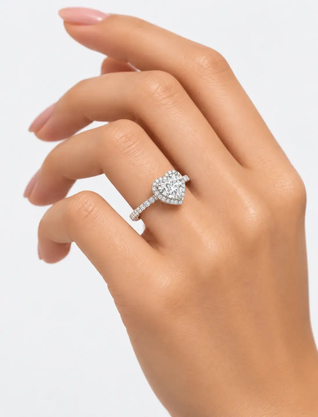 IGI Certified Lab Grown Majestic Heart Infinite Love Halo Pavé Diamond Engagement Ring in Gold & Platinum