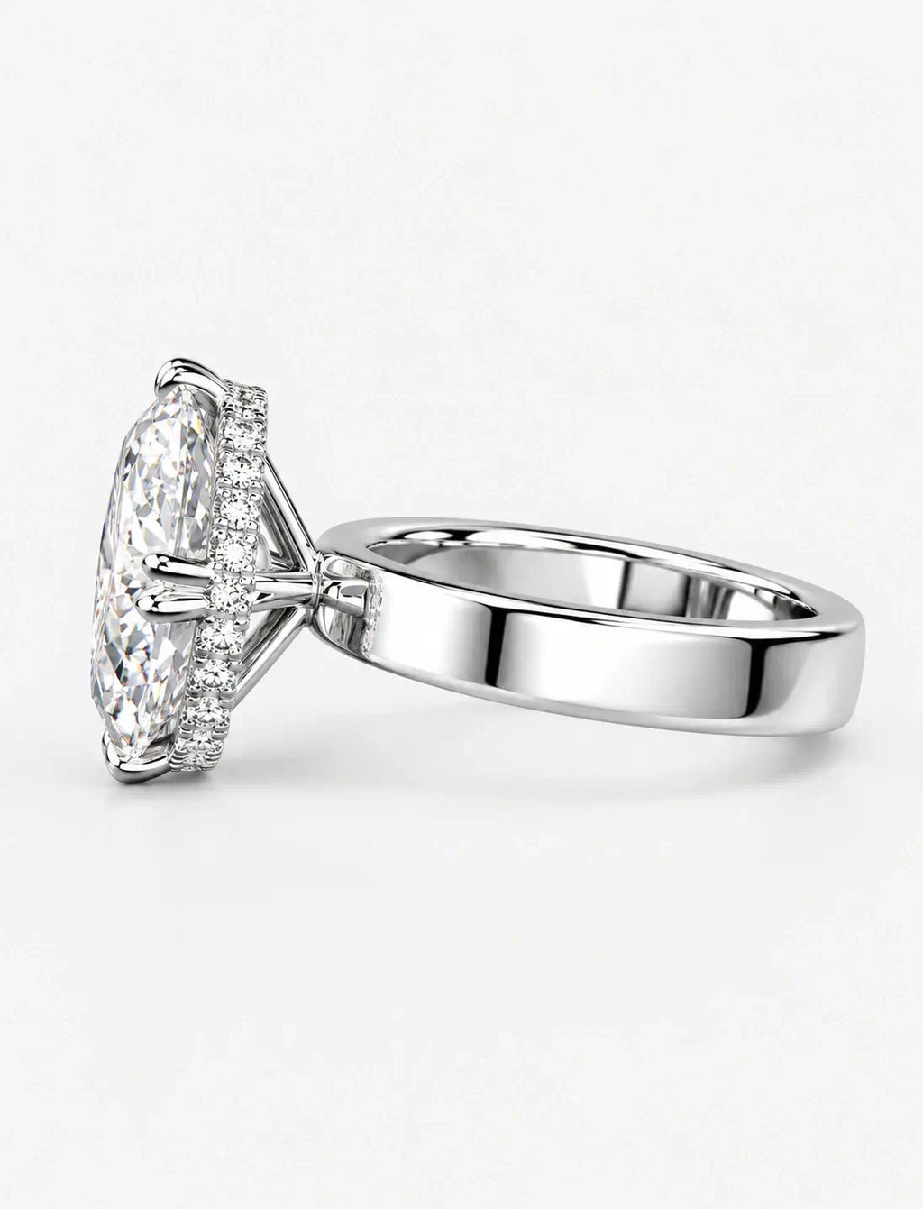 IGI Certified Lab-Grown Minimalist Elegance Oval Hidden Halo Engagement Ring with Flush-Set Diamond Band in Gold & Platinum