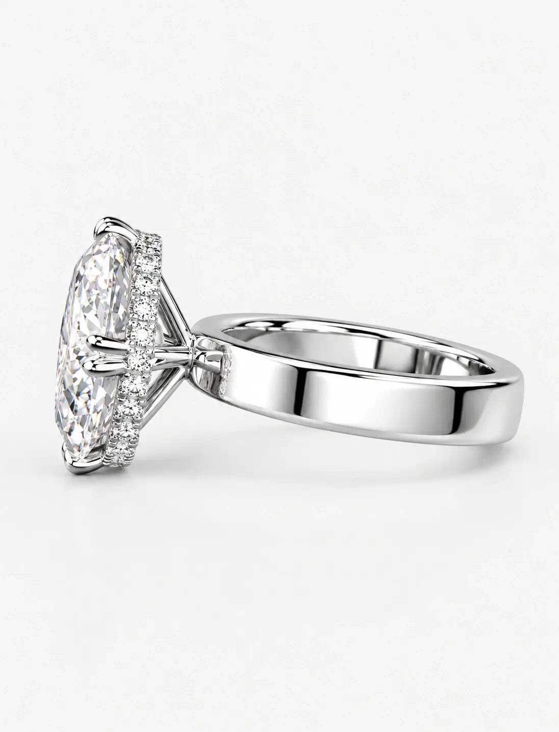 IGI Certified Lab-Grown Minimalist Elegance Oval Hidden Halo Engagement Ring with Flush-Set Diamond Band in Gold & Platinum