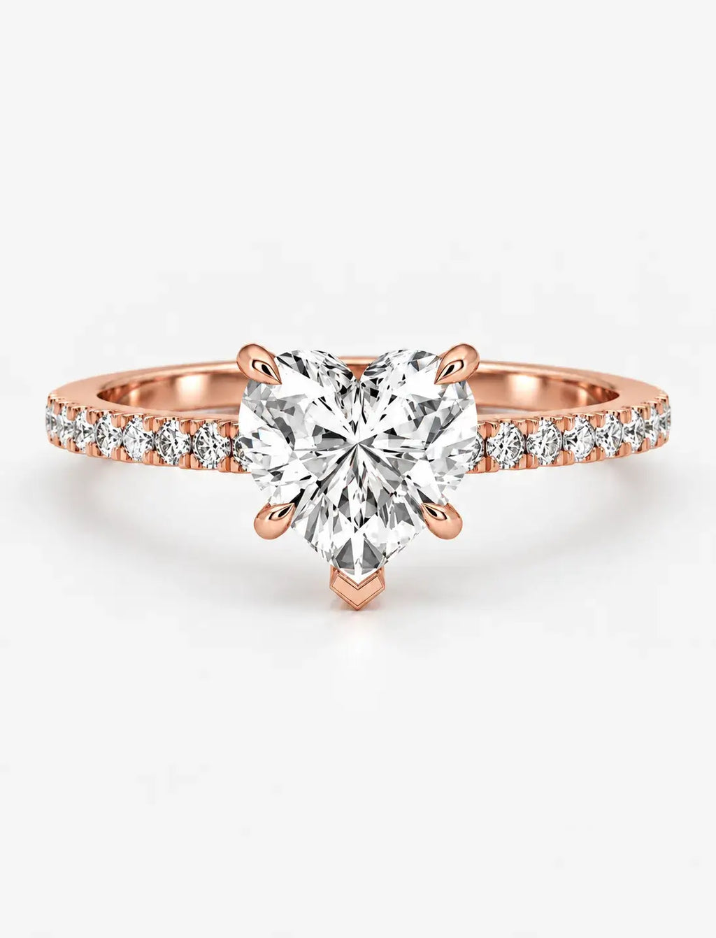 IGI Certified Lab Grown Heart-Cut Solitaire Diamond Engagement Ring with a Pavé Diamond Band in Gold & Platinum