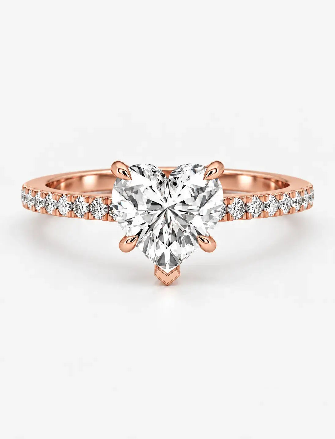 IGI Certified Lab Grown Heart-Cut Solitaire Diamond Engagement Ring with a Pavé Diamond Band in Gold & Platinum