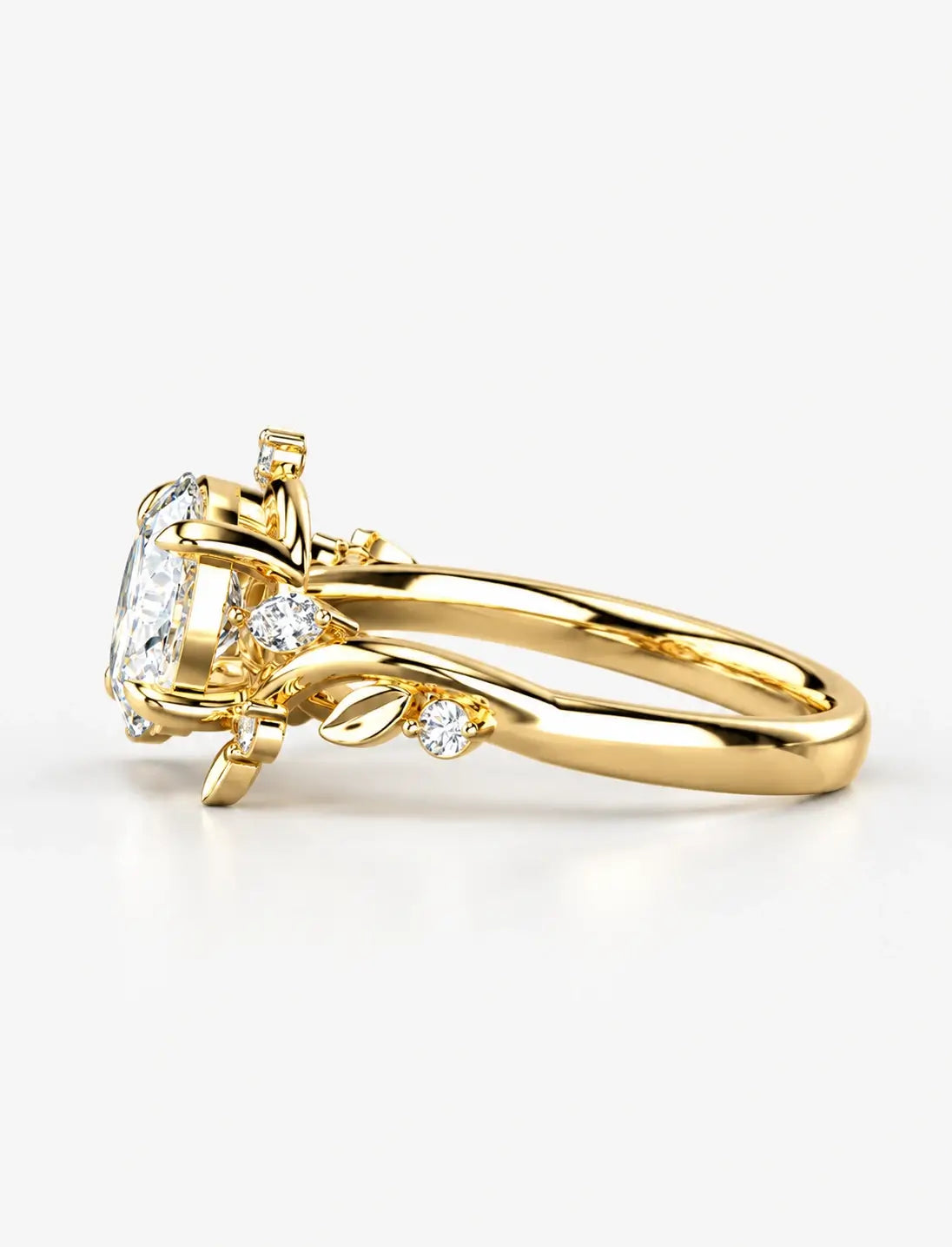 IGI Certified Lab Grown Round Brilliant Diamond Engagement Ring with Marquise Leaf & Round Accents in Gold & Platinum
