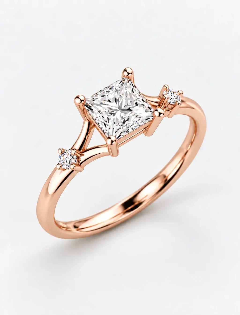Lab Grown IGI Certified Kite-Set Princess-Cut Split-Shank Three-Stone Engagement Ring in Gold & Platinum