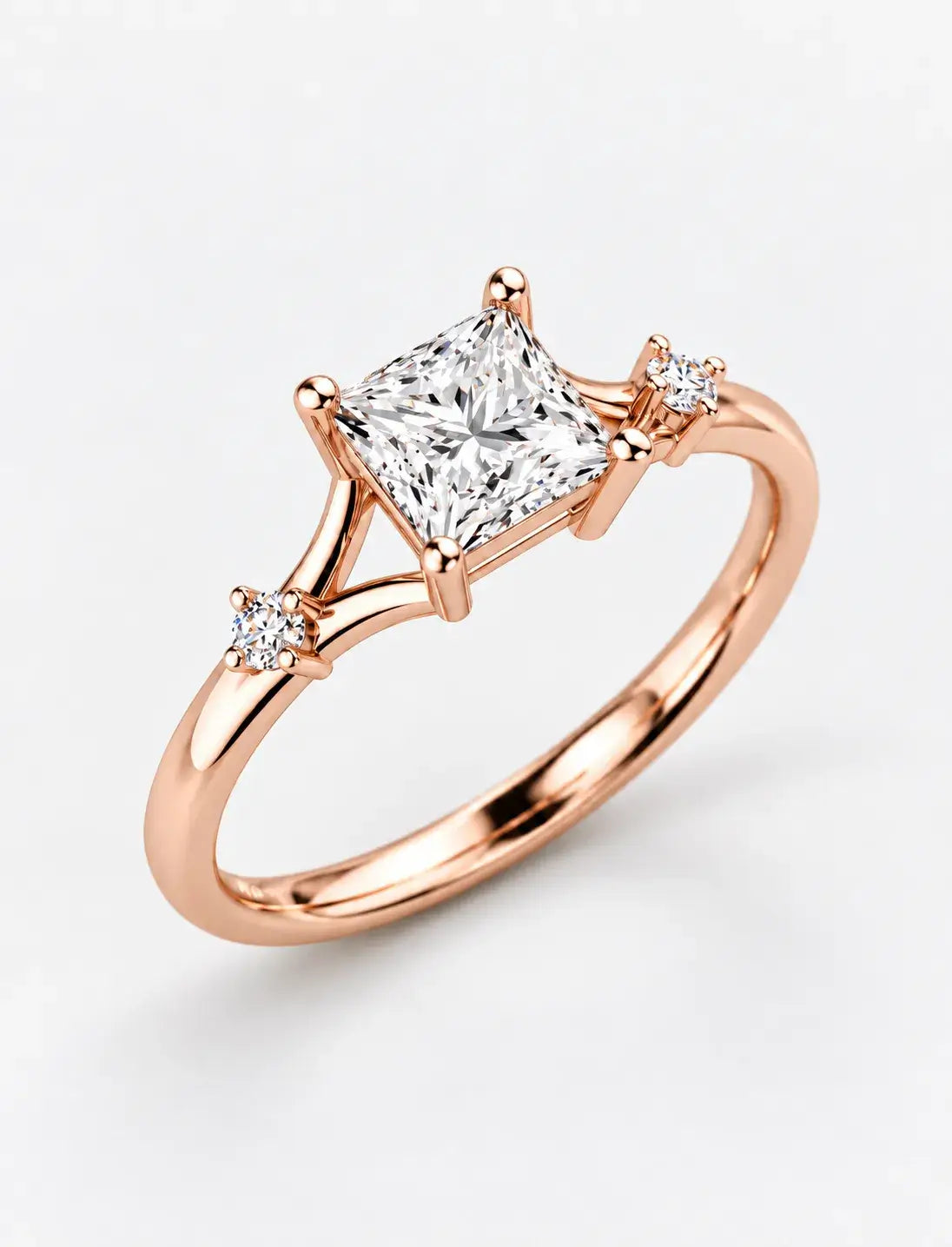 Lab Grown IGI Certified Kite-Set Princess-Cut Split-Shank Three-Stone Engagement Ring in Gold & Platinum