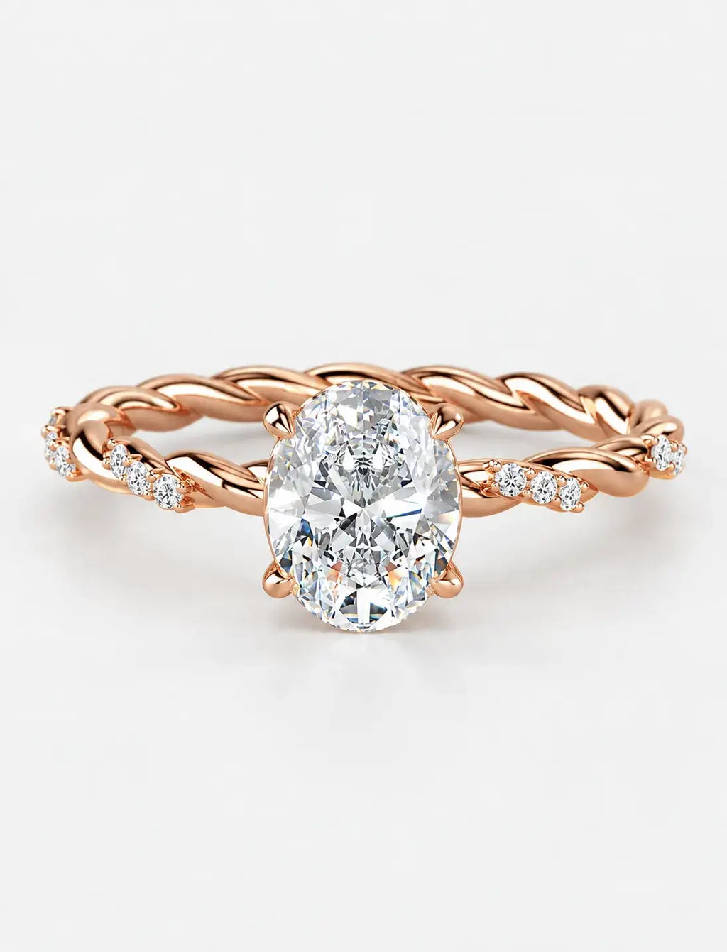 IGI Certified Lab Grown Oval Cut Solitaire Engagement Ring with a Twisted Pavé Band in Gold & Platinum