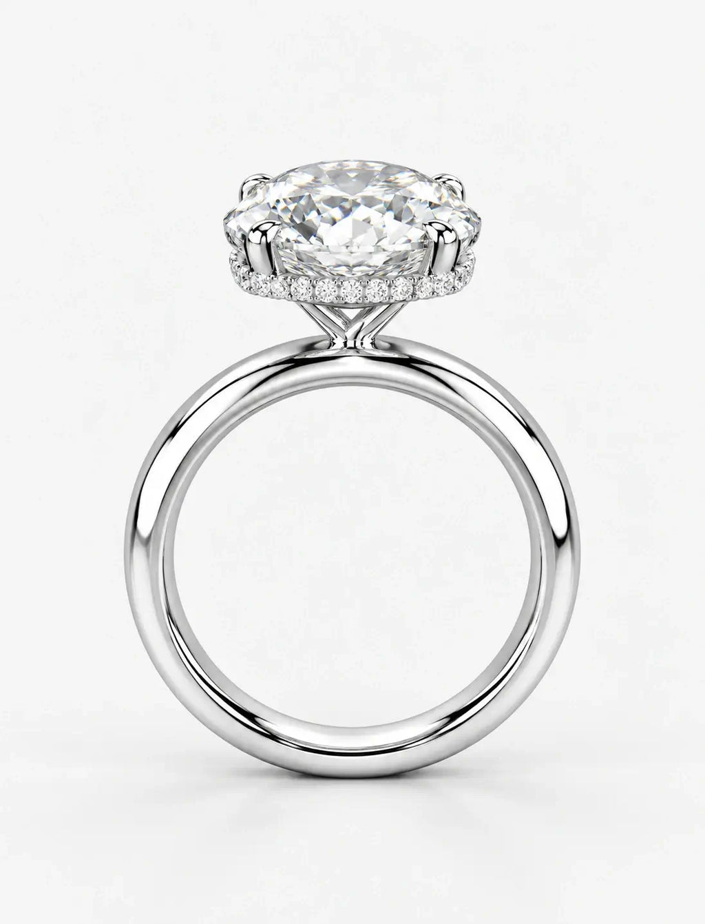 IGI Certified Lab-Grown Minimalist Elegance Oval Hidden Halo Engagement Ring with Flush-Set Diamond Band in Gold & Platinum