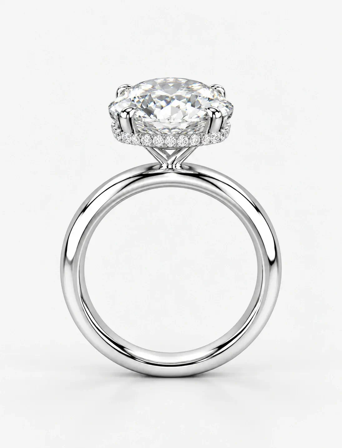 IGI Certified Lab-Grown Minimalist Elegance Oval Hidden Halo Engagement Ring with Flush-Set Diamond Band in Gold & Platinum