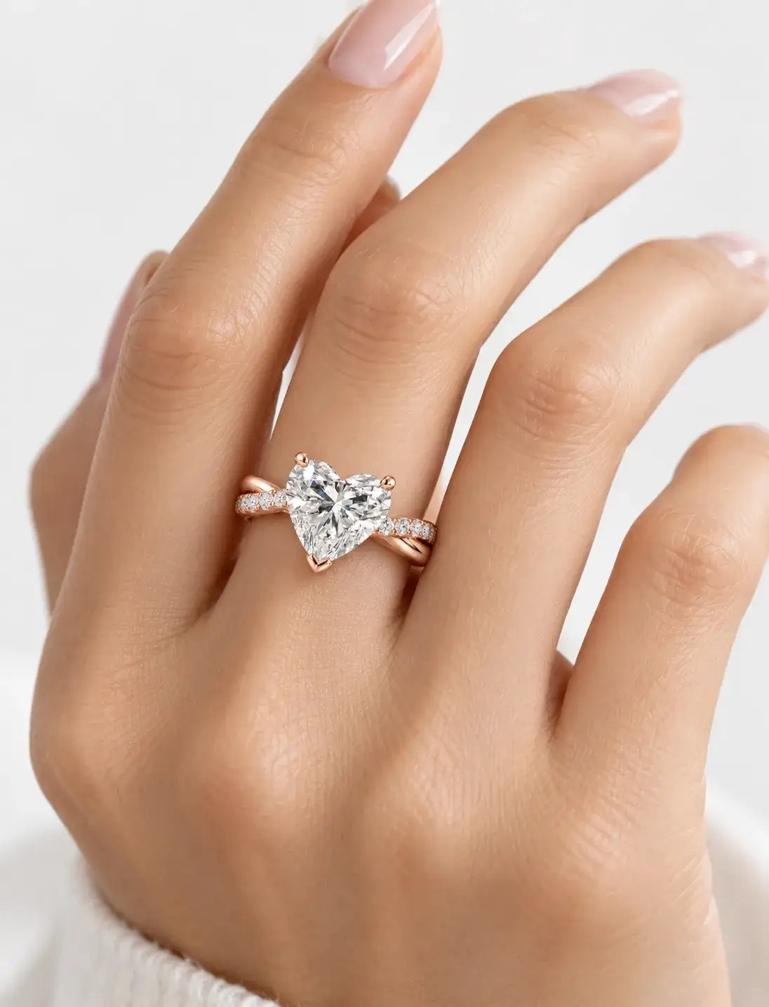 IGI Certified Lab Grown Heart-Shaped Petite Twisted Vine Engagement Ring in Gold & Platinum