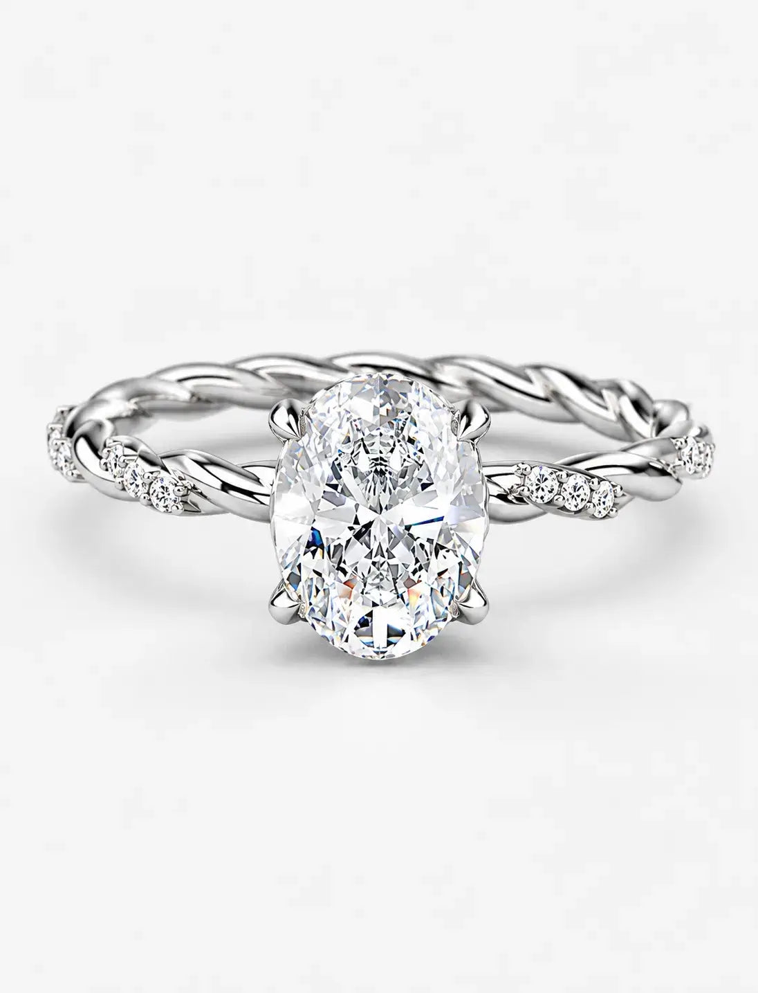 IGI Certified Lab Grown Oval Cut Solitaire Engagement Ring with a Twisted Pavé Band in Gold & Platinum