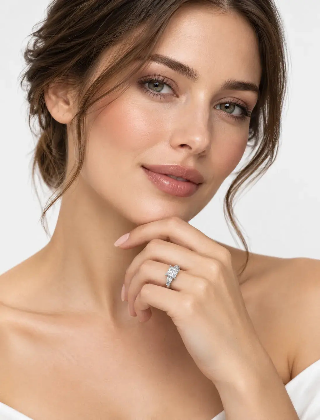 Lab Grown IGI Certified Princess-Cut Trilogy Engagement Ring with Tapered Baguette Sides in Gold & Platinum