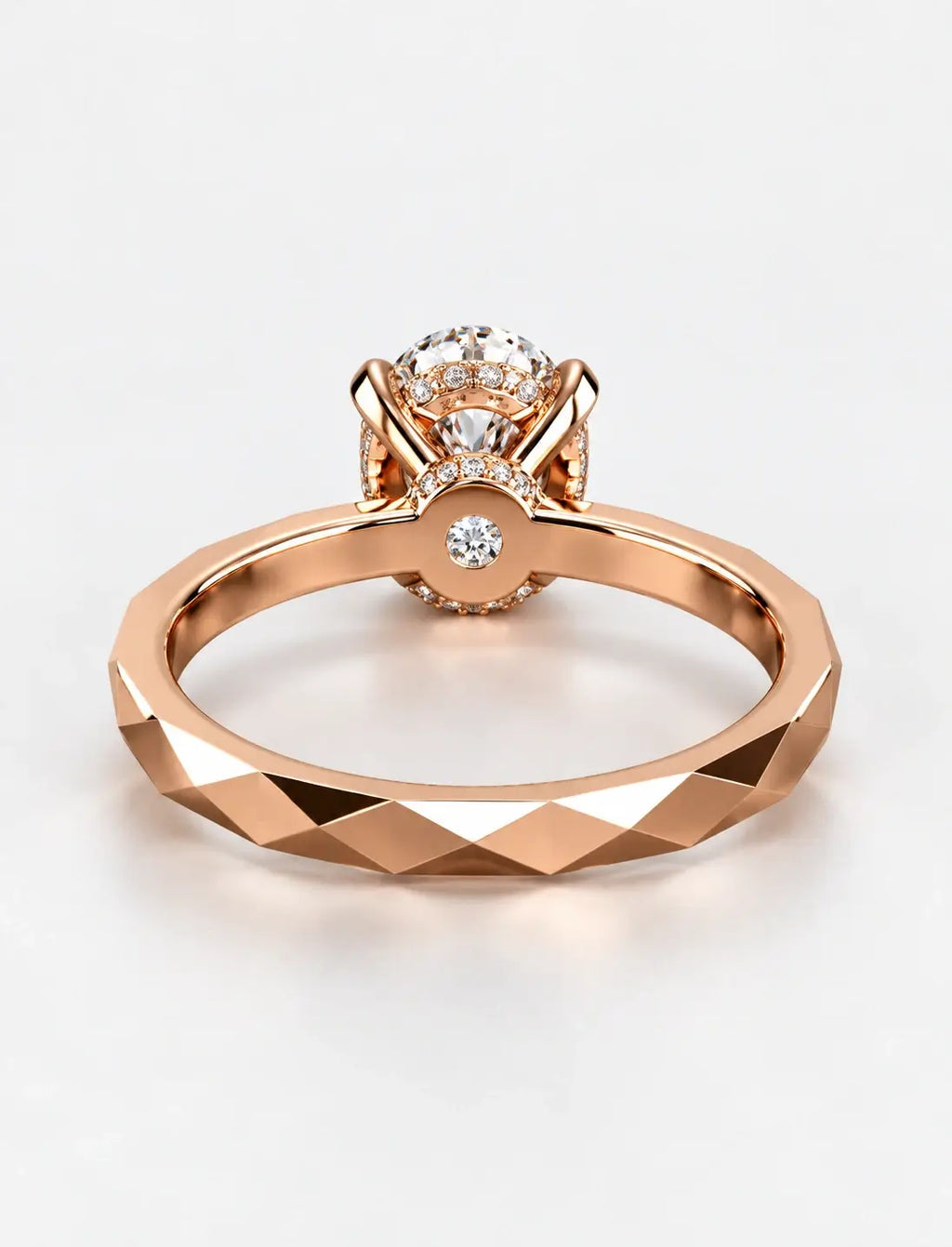 IGI Certified Lab Grown Oval Diamond Geometric Faceted Solitaire Engagement Ring in Gold & Platinum