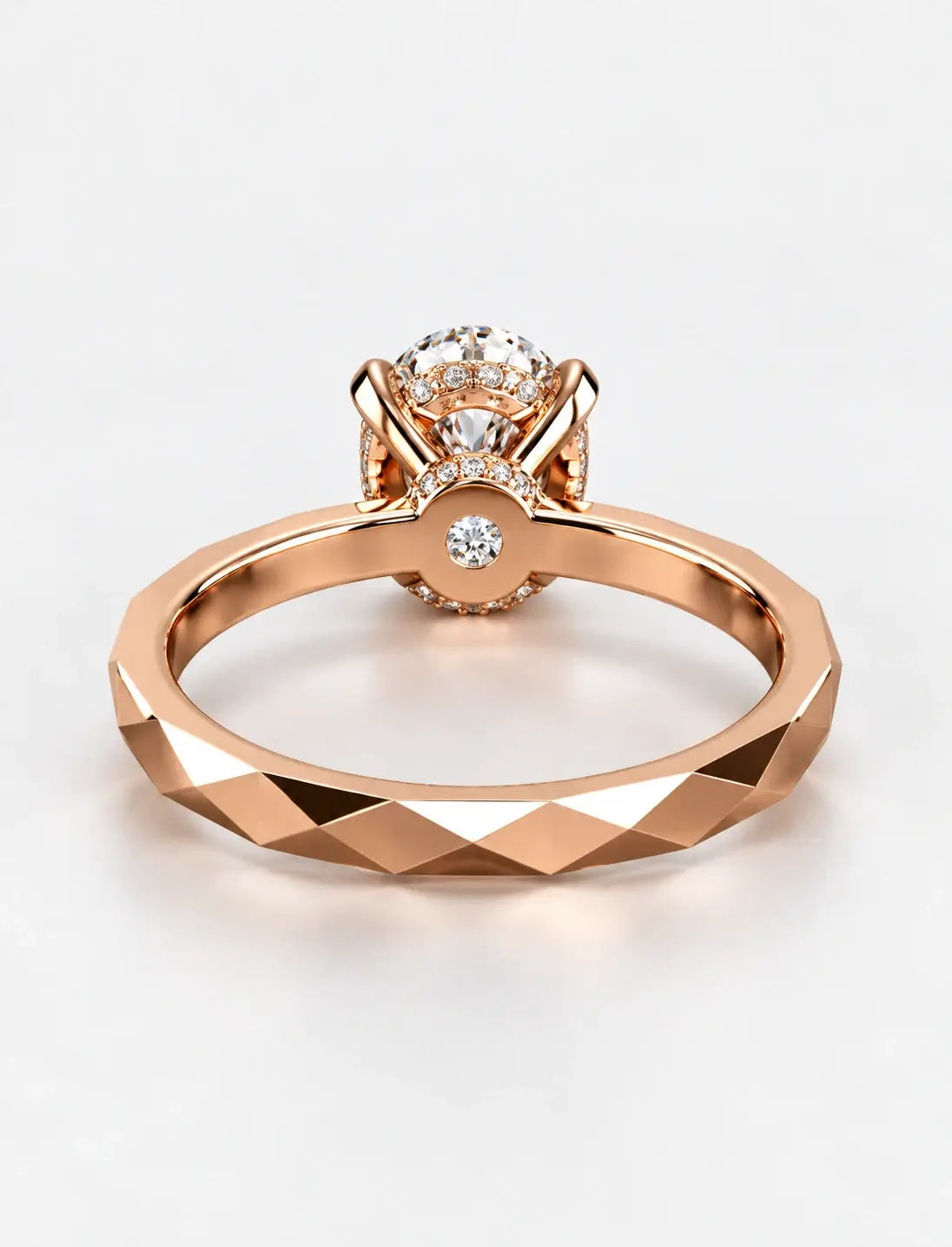 IGI Certified Lab Grown Oval Diamond Geometric Faceted Solitaire Engagement Ring in Gold & Platinum