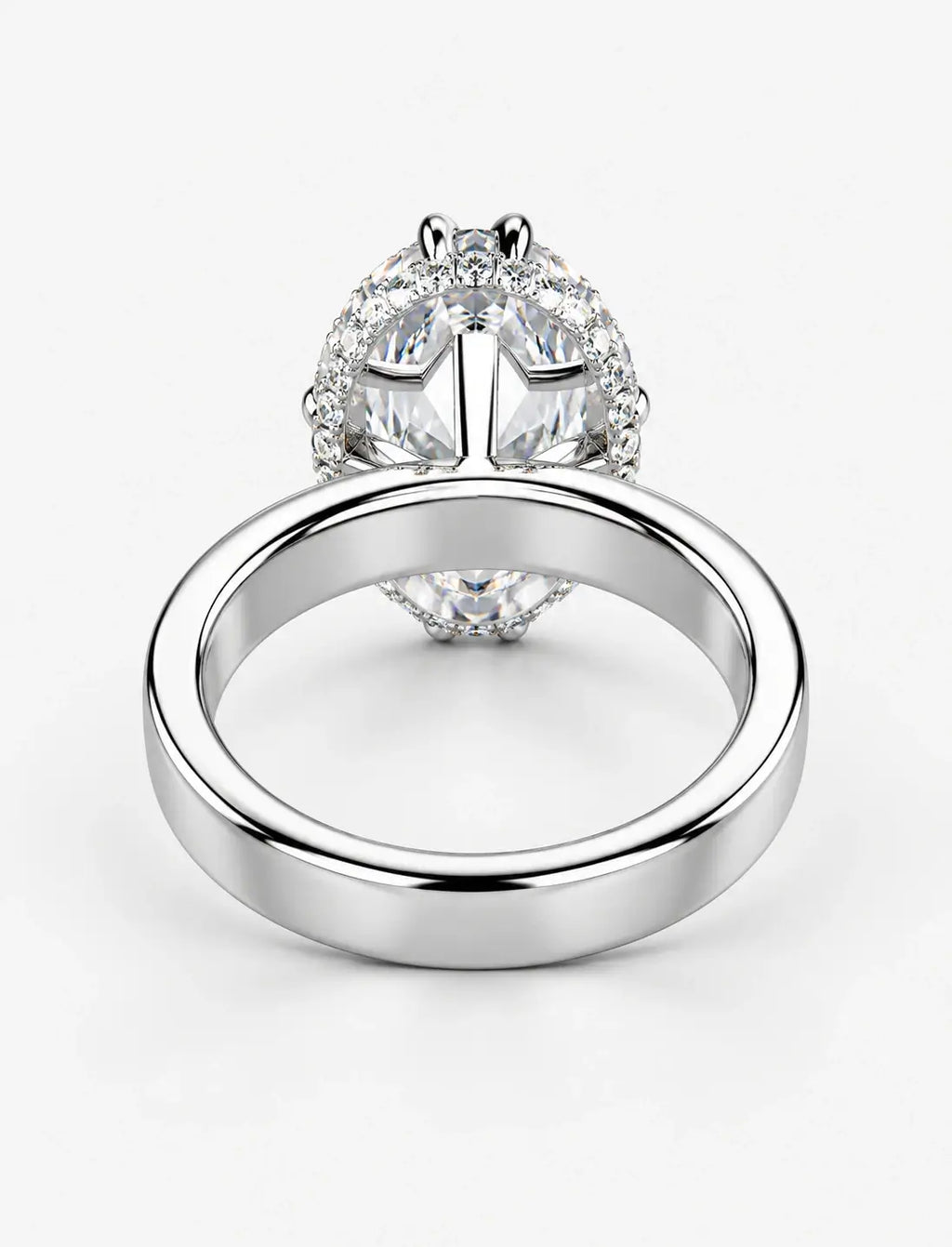 IGI Certified Lab-Grown Minimalist Elegance Oval Hidden Halo Engagement Ring with Flush-Set Diamond Band in Gold & Platinum
