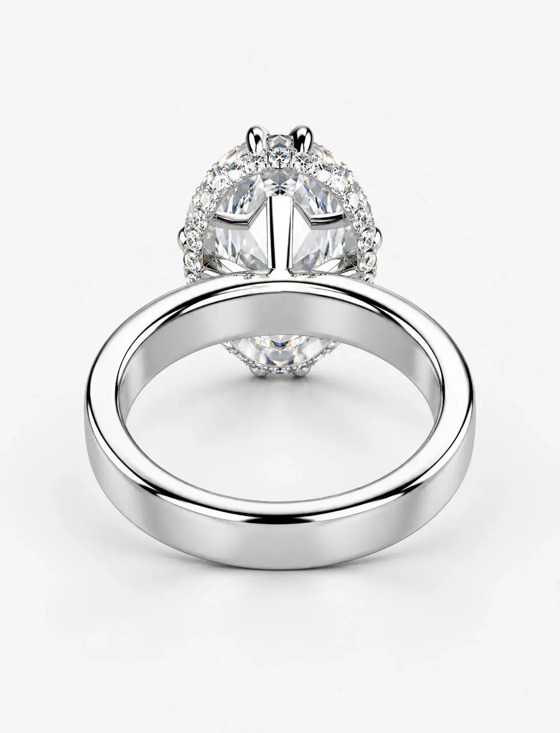IGI Certified Lab-Grown Minimalist Elegance Oval Hidden Halo Engagement Ring with Flush-Set Diamond Band in Gold & Platinum