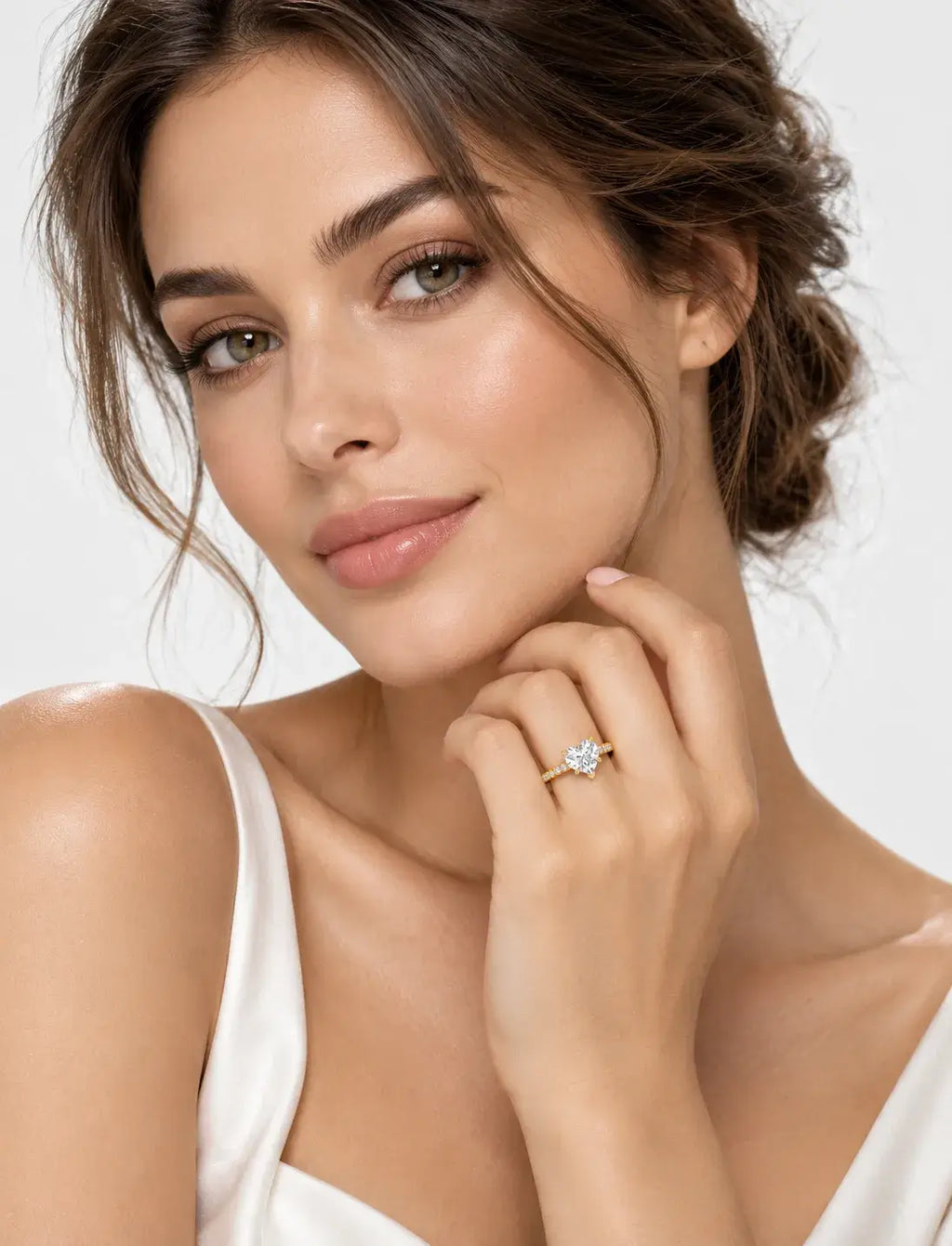 IGI Certified Lab Grown Heart-Cut Solitaire Diamond Engagement Ring with a Pavé Diamond Band in Gold & Platinum