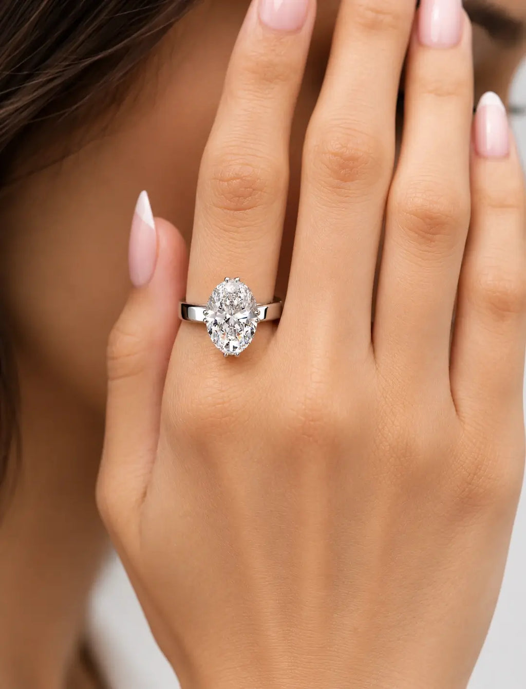 IGI Certified Lab-Grown Minimalist Elegance Oval Hidden Halo Engagement Ring with Flush-Set Diamond Band in Gold & Platinum