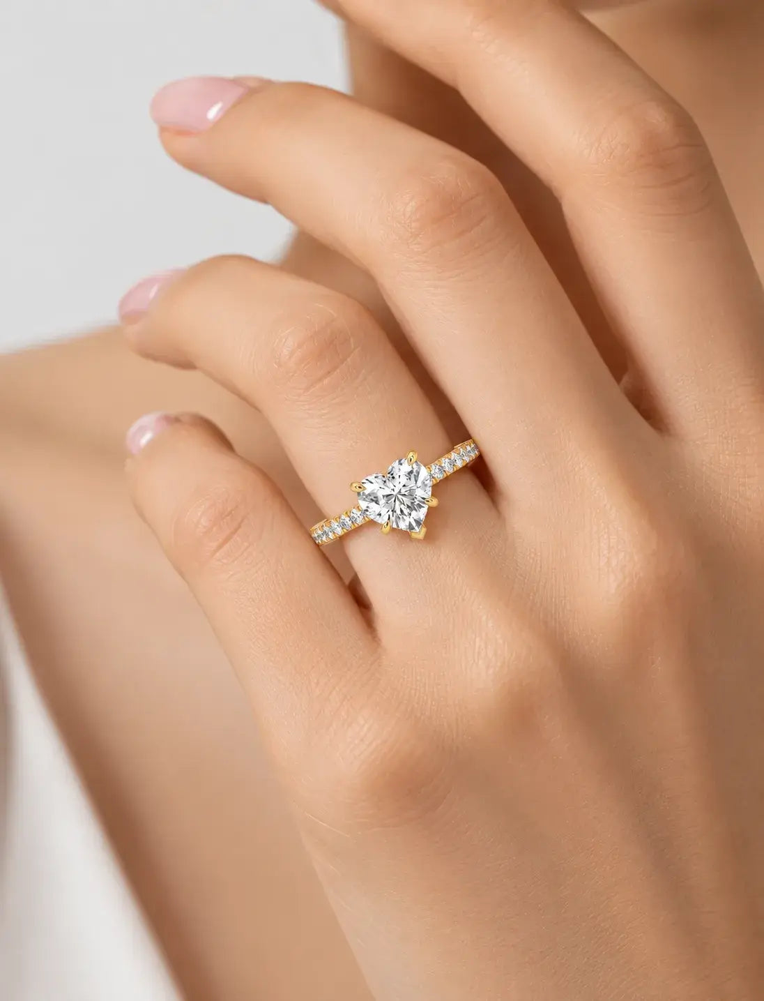IGI Certified Lab Grown Heart-Cut Solitaire Diamond Engagement Ring with a Pavé Diamond Band in Gold & Platinum