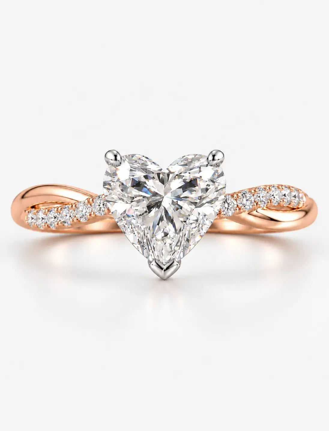 IGI Certified Lab Grown Heart-Shaped Petite Twisted Vine Engagement Ring in Gold & Platinum