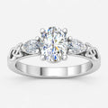 IGI Certified Oval-Cut Three-Stone Celtic Knot Engagement Ring with Pear Side Diamonds in Platinum & Gold