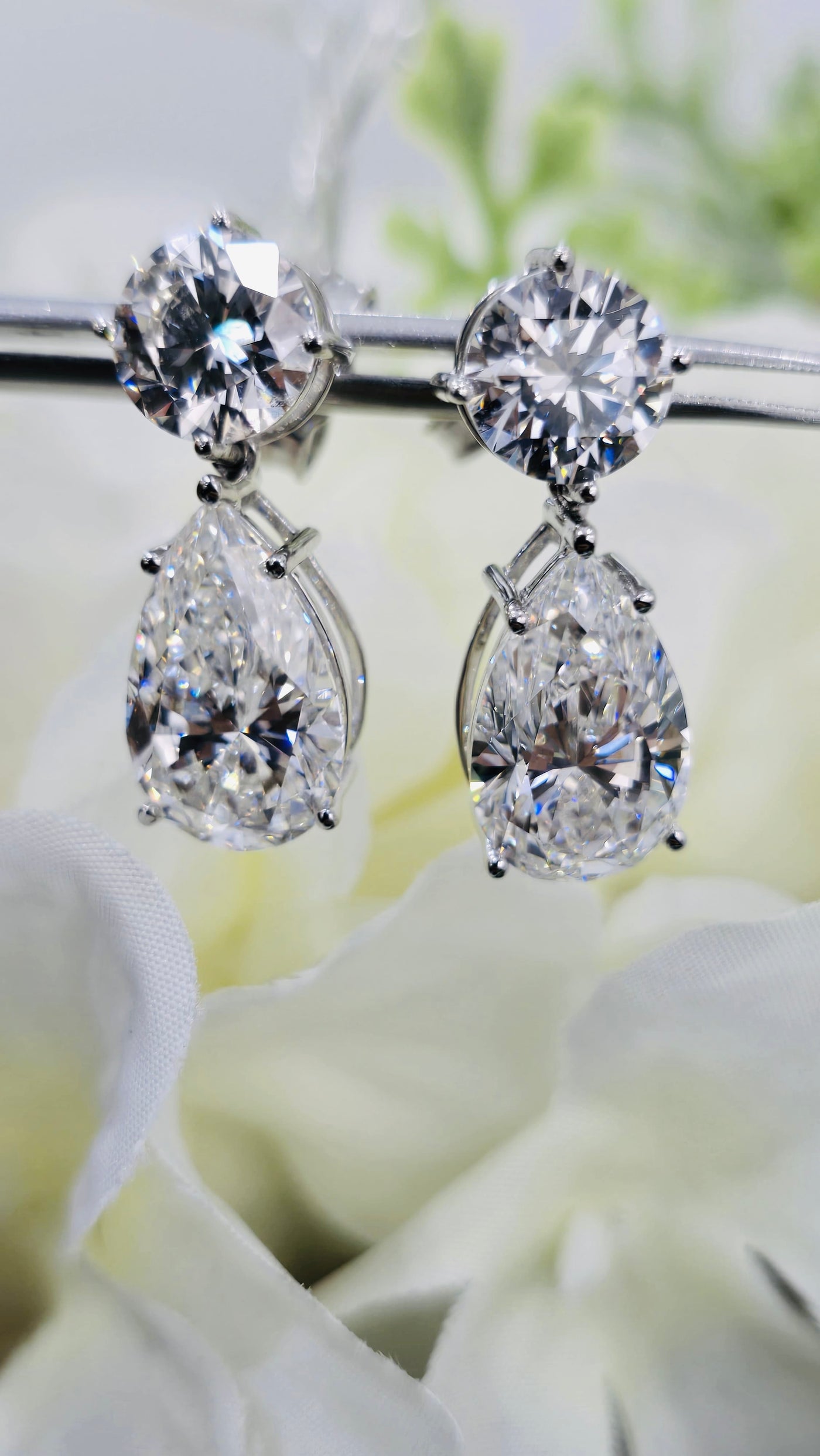 IGI Certified 14.14 Carat Pear & Round Diamond Drop and Dangle Earrings in Platinum