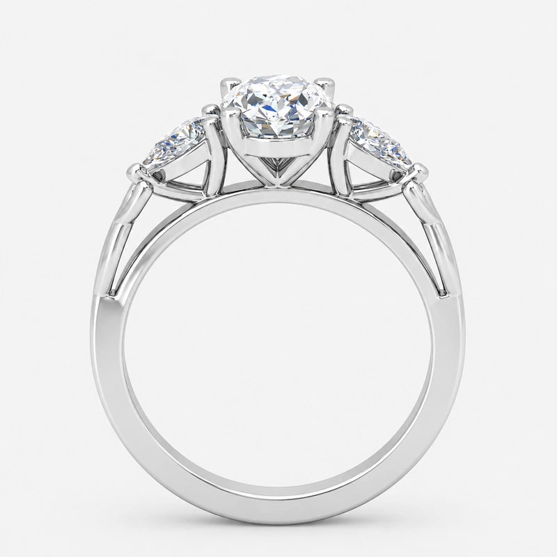 IGI Certified Oval-Cut Three-Stone Celtic Knot Engagement Ring with Pear Side Diamonds in Platinum & Gold
