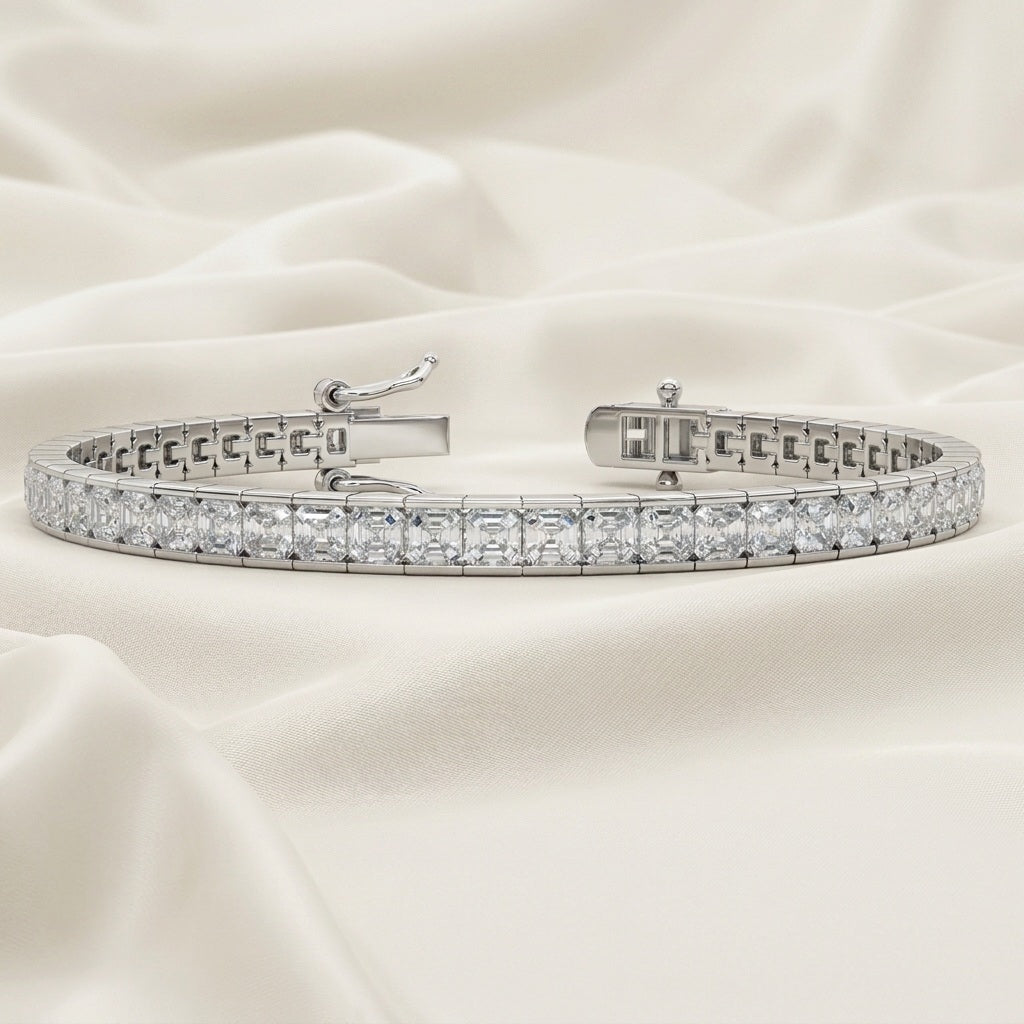Asscher Diamond Tennis Bracelet for Womens in 18k Gold F/VS 4.00ct - 12.00ct