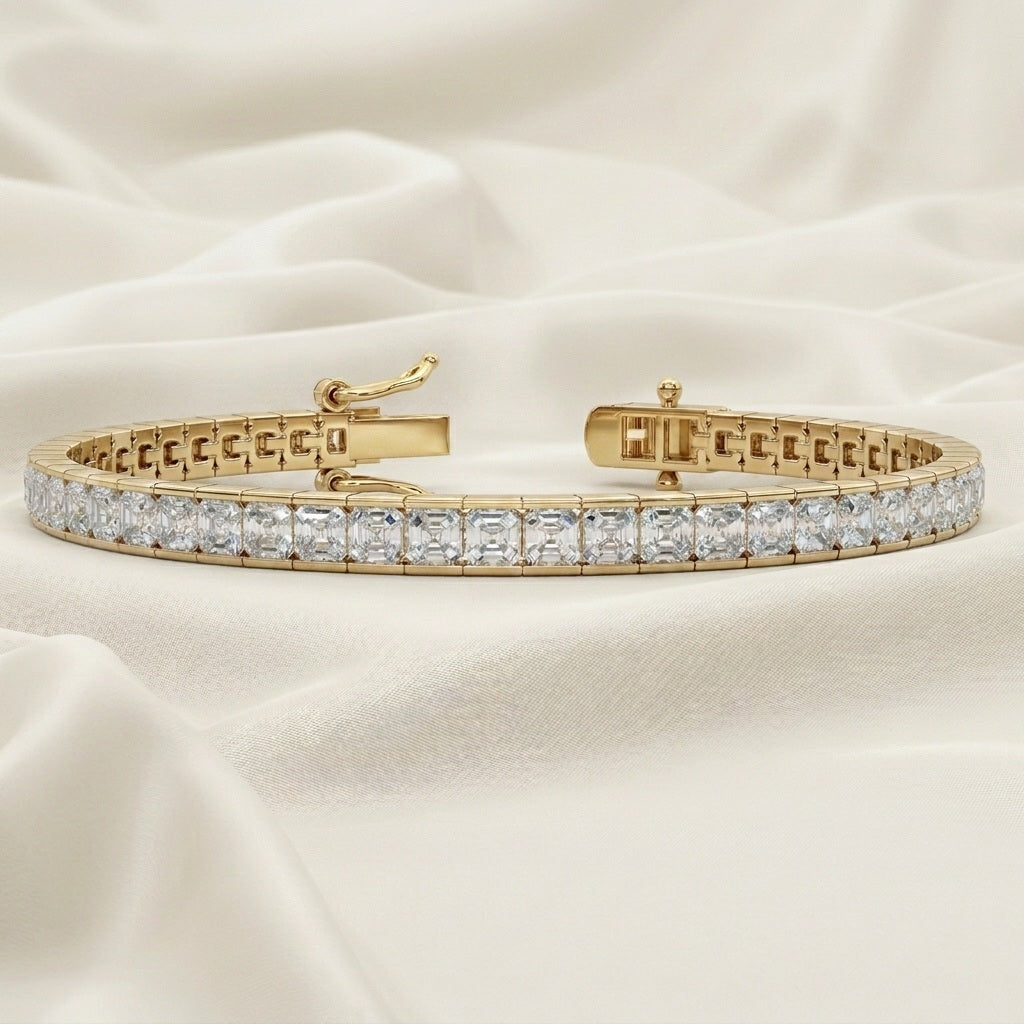 Asscher Diamond Tennis Bracelet for Womens in 18k Gold F/VS 4.00ct - 12.00ct