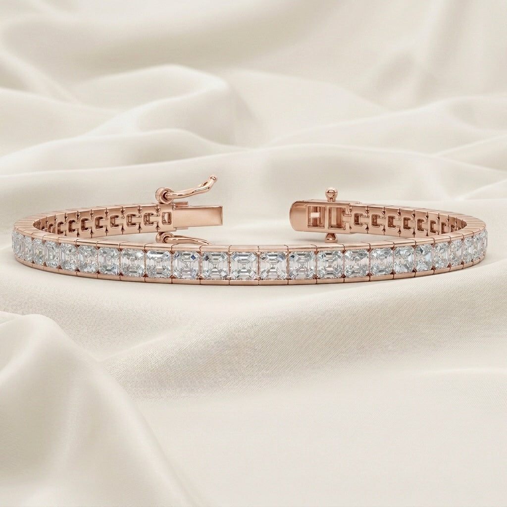 Asscher Diamond Tennis Bracelet for Womens in 18k Gold F/VS 4.00ct - 12.00ct